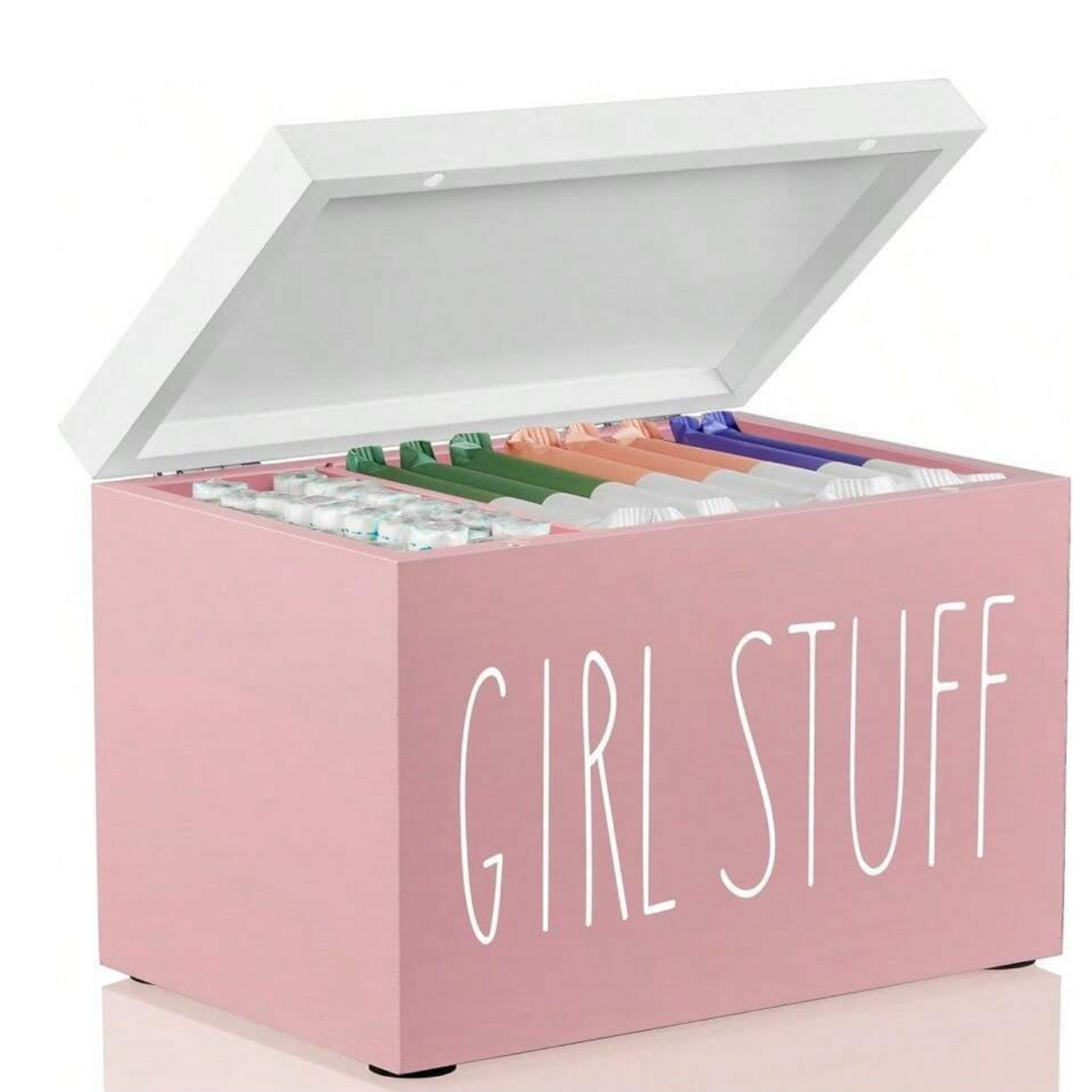 Pink Tampon and Pad Storage Box with Lid – Stylish Bathroom Organizer