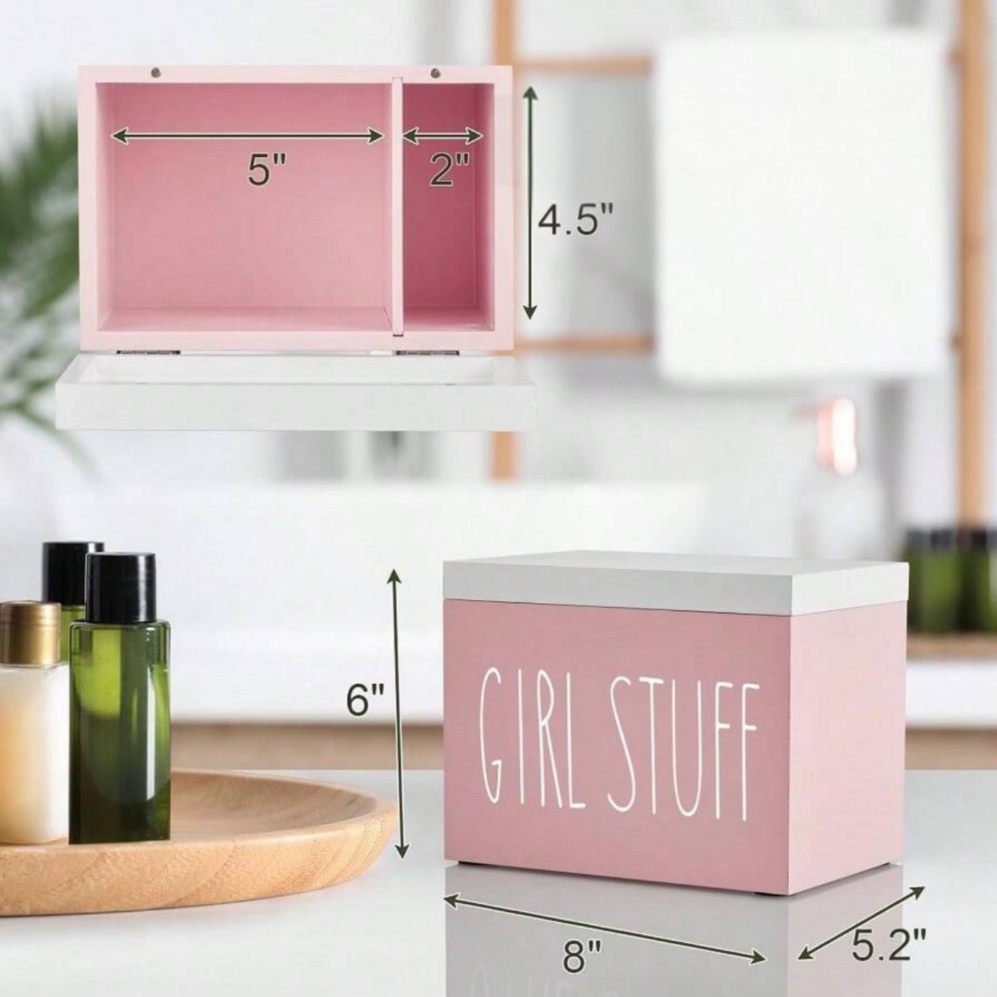 Pink Tampon and Pad Storage Box with Lid – Stylish Bathroom Organizer